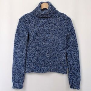 AE Vintage Chunky Knit Turtleneck Sweater Boxy Cropped Cowl Marled Blue Wool M